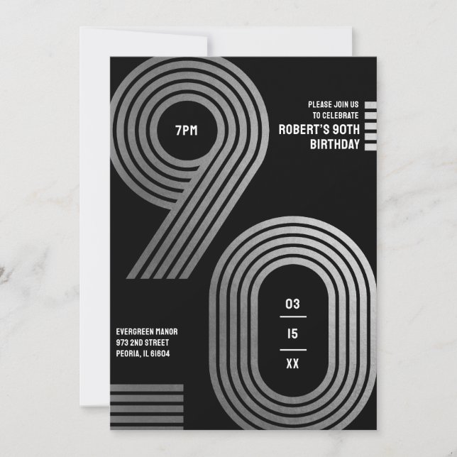 90th Birthday Party Invitation Modern Geometric (Front)