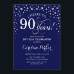 90th Birthday Party Invitation - Silver Navy Blue<br><div class="desc">90th Birthday Party Invitation.
Elegant design with faux glitter silver and navy blue. Cheers to 90 Years! Message me if you need further customization.</div>