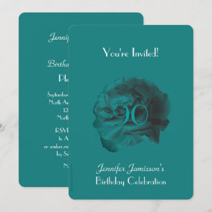 90th Birthday Party Invitation Teal Rose