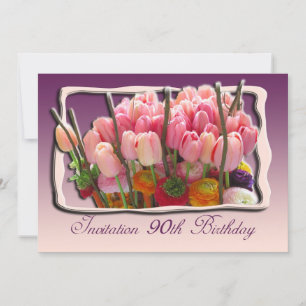 90th Birthday Party Invitation - Tulips