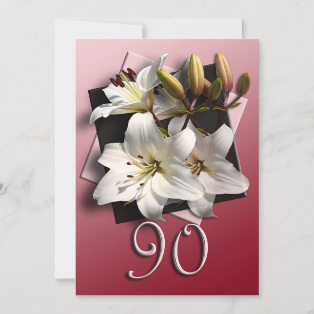 90th Birthday Party Invitation - white lilies (Front)
