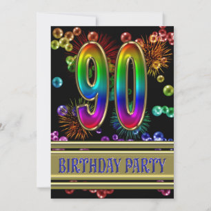 90th Birthday party Invitation with bubbles