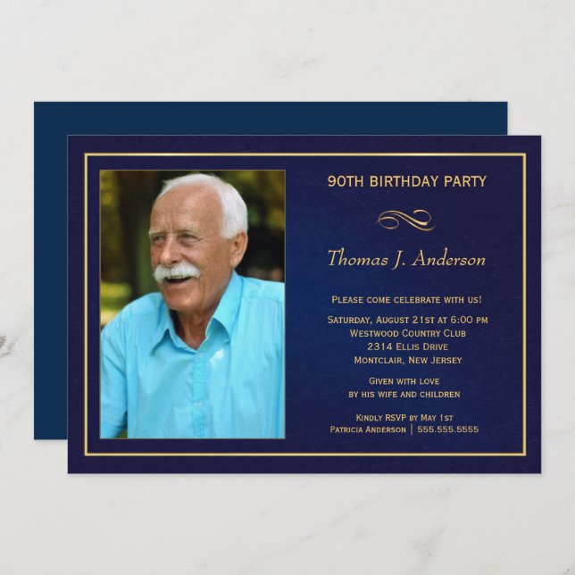 90th Birthday Party Invitations - Add your photo (Front/Back)