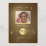 90th Birthday Party Invitations - Antique Gold<br><div class="desc">Personalised Birthday Party Invitations for any year -- Elegant antiuqe gold birthday invitations decorated with gold accents and monogram. Add your own photo and customise the name, date, and details for your happy celebration. Perfect for both contemporary or vintage photos. Matching postage and thank you cards available. **NOTE: Sized for...</div>