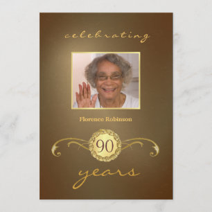 90th Birthday Party Invitations - Antique Gold