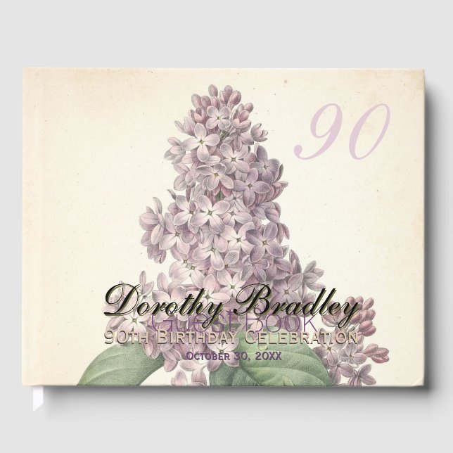90th Birthday Party Lilac Custom Guest Book (Front)