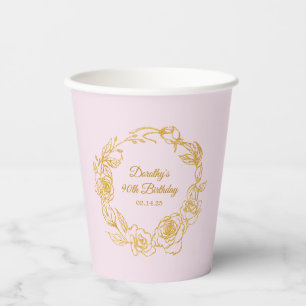90th Birthday Party Luxe Gold Rose Pink Paper Cups