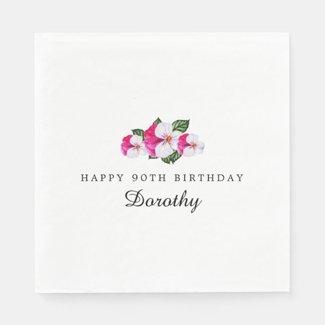 90th Birthday Party Magenta Pink White Custom Napkin (Front)