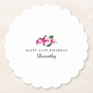 90th Birthday Party Magenta Pink White Custom Paper Coaster
