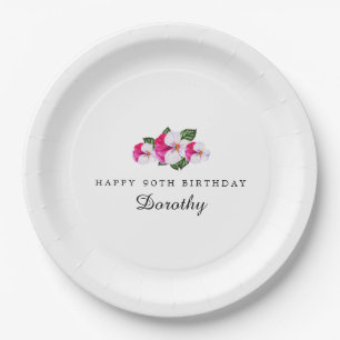 90th Birthday Party Magenta Pink White Custom Paper Plate