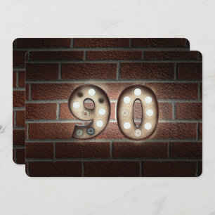 90th Birthday Party-marquee lights on brick Invitation