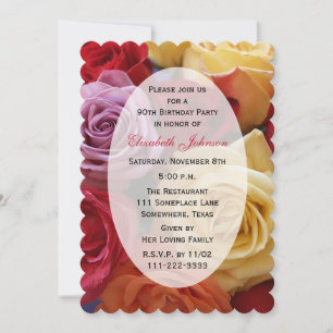 90th Birthday Party Multi Colour Roses Invitation