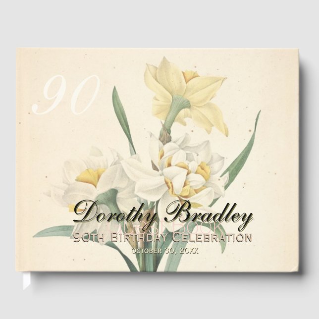 90th Birthday Party Narcissus Custom Guest Book (Front)