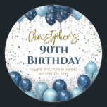 90th Birthday Party Navy Balloons Classic Round Sticker<br><div class="desc">A gorgeous 90th birthday party or celebration favour sticker. This fabulous gold and royal blue balloons design is the perfect  way to decorate your favour bags for a 90th celebration or ninetieth party.</div>