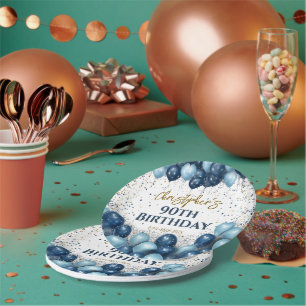 90th Birthday Party Navy Balloons Paper Plate