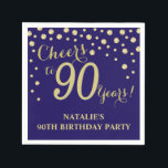 90th Birthday Party Navy Blue and Gold Diamond Napkin<br><div class="desc">90th Birthday Party Invitation with Navy Blue and Gold Glitter Diamond Background. Gold Confetti. Adult Birthday. Man or Woman Birthday. For further customisation,  please click the "Customise it" button and use our design tool to modify this template.</div>