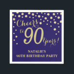 90th Birthday Party Navy Blue and Gold Diamond Napkin<br><div class="desc">90th Birthday Party Invitation with Navy Blue and Gold Glitter Diamond Background. Gold Confetti. Adult Birthday. Man or Woman Birthday. For further customisation,  please click the "Customise it" button and use our design tool to modify this template.</div>