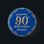 90th Birthday Party Navy Blue and Gold Glitter 3 Cm Round Badge<br><div class="desc">90th Birthday Party Navy Blue and Gold Glitter Frame Button. For further customisation,  please click the "Customise it" button and use our design tool to modify this template.</div>