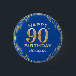 90th Birthday Party Navy Blue and Gold Glitter 3 Cm Round Badge<br><div class="desc">90th Birthday Party Navy Blue and Gold Glitter Frame Button. For further customisation,  please click the "Customise it" button and use our design tool to modify this template.</div>