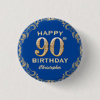 90th Birthday Party Navy Blue and Gold Glitter