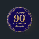 90th Birthday Party Navy Blue and Gold Glitter 3 Cm Round Badge<br><div class="desc">90th Birthday Party Navy Blue and Gold Glitter Frame Button. For further customisation,  please click the "Customise it" button and use our design tool to modify this template.</div>