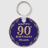 90th Birthday Party Navy Blue and Gold Glitter