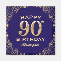 90th Birthday Party Navy Blue and Gold Glitter