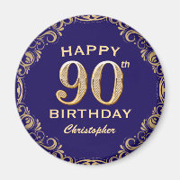 90th Birthday Party Navy Blue and Gold Glitter