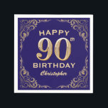 90th Birthday Party Navy Blue and Gold Glitter Napkin<br><div class="desc">90th Birthday Party Navy Blue and Gold Glitter Frame Napkins. For further customisation,  please click the "Customise it" button and use our design tool to modify this template.</div>