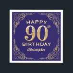 90th Birthday Party Navy Blue and Gold Glitter Napkin<br><div class="desc">90th Birthday Party Navy Blue and Gold Glitter Frame Napkins. For further customisation,  please click the "Customise it" button and use our design tool to modify this template.</div>