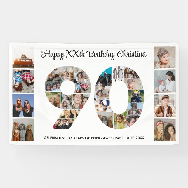 90th Birthday Party Number 90 Photo Collage Banner (Horizontal)