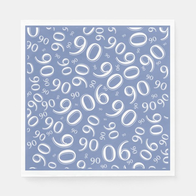 90th Birthday Party Number Pattern Blue/White Napkin (Front)