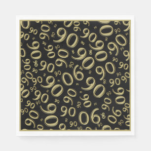 90th Birthday Party Number Pattern Gold and Black Napkin