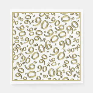 90th Birthday Party Number Pattern Gold and White Napkin