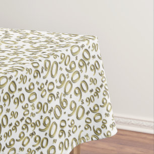 90th Birthday Party Number Pattern Gold and White Tablecloth
