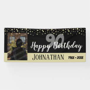 90th Birthday Party One Photo with Confetti Banner