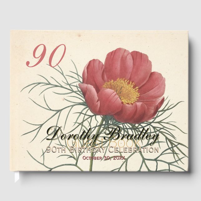 90th Birthday Party Peony Custom Guest Book (Front)
