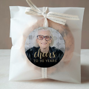 90th Birthday Party Photo Cheers Classic Round Sticker