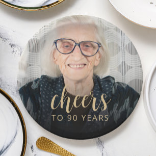 90th Birthday Party Photo Cheers Paper Plate
