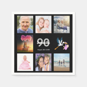 90th birthday party photo collage black napkin