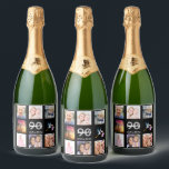 90th birthday party photo collage black sparkling wine label<br><div class="desc">A bottle label for a 90th birthday party,  celebrating her life with a collage of 8 of your photos.  Templates for a name,  age 90 and a date.  Date of birth or the date of the party.  White and grey coloured letters.  Elegant black background.</div>