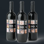 90th birthday party photo collage black wine label<br><div class="desc">A bottle label for a 90th birthday party,  celebrating her life with a collage of 8 of your photos.  Templates for a name,  age 90 and a date.  Date of birth or the date of the party.  White and grey coloured letters.  Elegant black background.</div>