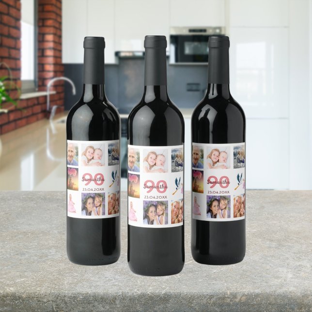 90th birthday party photo collage name wine label (Creator Uploaded)