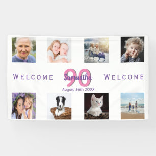 90th birthday party photo collage woman white banner