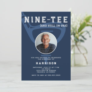 90th Birthday Party Photo Modern Golf Navy Blue Invitation