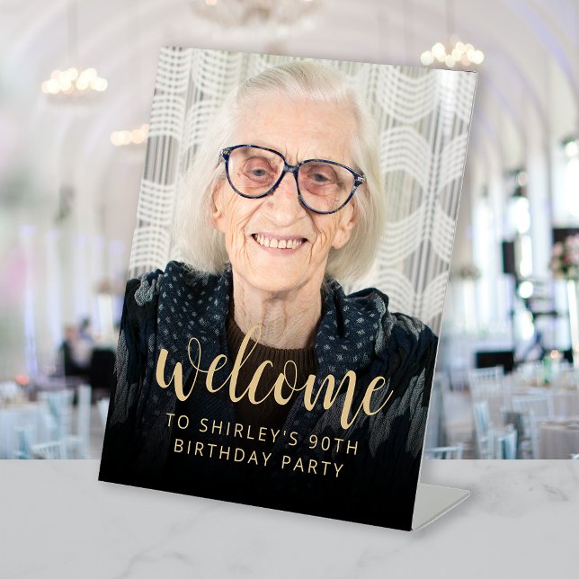 90th Birthday Party Photo Welcome Pedestal Sign (Creator Uploaded)
