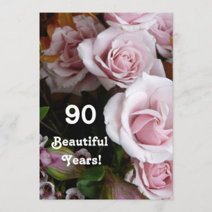 90th Birthday Party- Pink Rose Bouquet Invitation