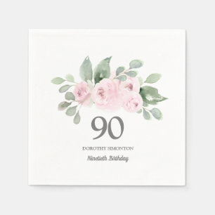 90th Birthday Party Pink Rose Floral Napkin