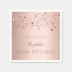 90th birthday party pink rose gold stars napkin