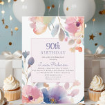 90th Birthday Party Pink Watercolor Floral Invitation<br><div class="desc">Watercolor Pink Floral 90th Birthday Party Invitation</div>